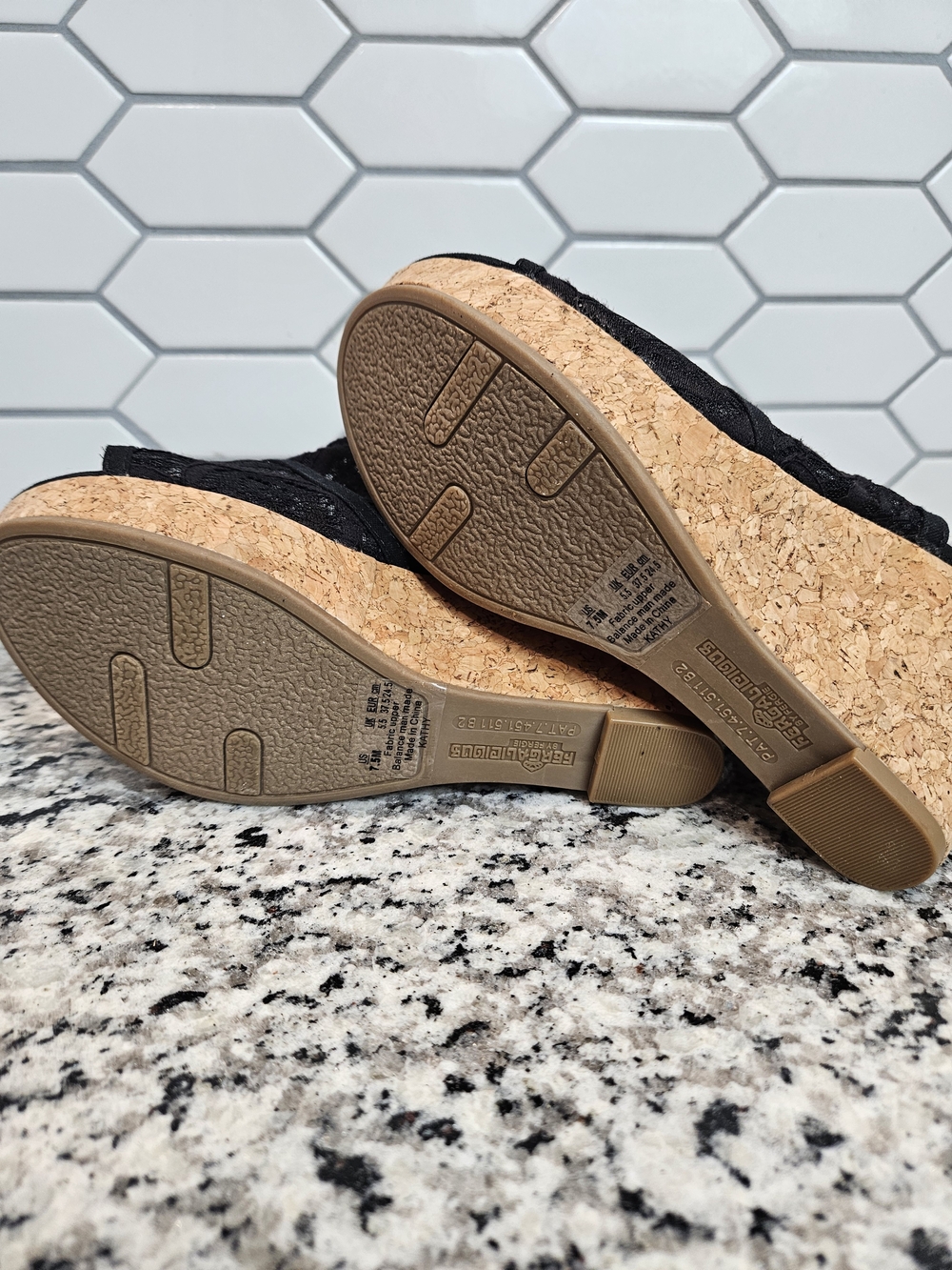 Black Lace Cork Wedge Slingback Sandals - Comfortable Dressy Wedges Size 7.5 - Picture 5 of 7